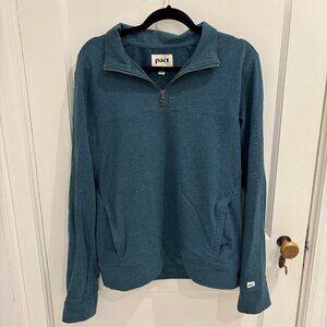 Pact Organic Men's Quarter Zip Long Sleeve Sweatshirt, Dark Teal, EUC, Size S
